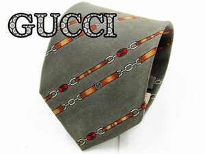 【グッチ】OB 728 グッチ GUCCI ネクタイ グレー色系 チェーン柄 プリント