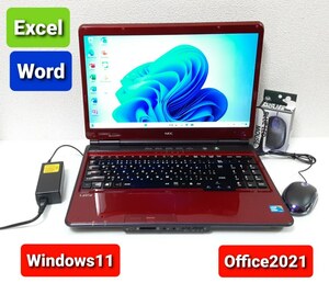 即決★すぐ使えます★NEC ノートパソコン Windows11 Office2021 エクセル ワード パワーポイント ブルーレイ パソコンセット★マウス付き★