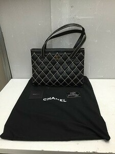 ◇CHANEL シャネル ワイルドステッチ トートバッグ マトラッセ 黒 レザー ココマーク ハンドバッグ