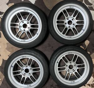 ENKEI RPF1 4本セット 17インチ 9j+45 pcd114.3 シルバー Rフェイス 215/45ZR17 シバタイヤ 美品 エンケイJDM シビック FD3S シルビア