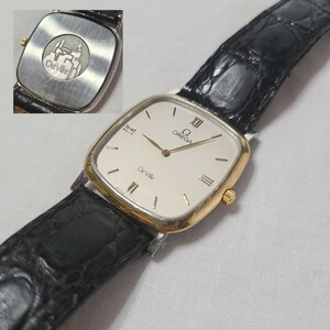 3☆ 稼働品 OMEGA オメガ DeVille デビル メンズ クォーツ 腕時計 ヴィンテージウォッチ オメガ純正ベルト 文字盤オフホワイト