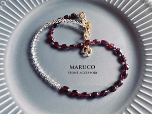 △MARUCO△NC390-1047ガーネットROUGH OVAL+ガラス asymmetry*天然石ネックレス 40㎝+chain *送料無料*