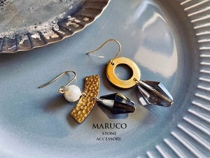 △MARUCO△PP390-1135スモーキークォーツ+コットンパールantique*天然石ピアス 　【送料無料】*イヤリング+100円 樹脂ピアス+50円*　　