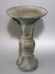 時代　銅製 線刻花紋 花器 花瓶 花入 祭器 　古銅 青銅 中国美術 唐物 