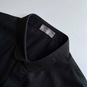 【Dior Homme 08aw Kris期 ブラック シアーシャツ】ディオールオム メンズ ラウンドカラー 丸襟 比翼 ロゴ刺繍 黒 イタリア製 41の画像4