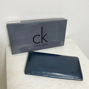 カルバンクライン　財布 レザー 牛革　Calvin Klein 長財布　ブルー　メンズ　箱付き