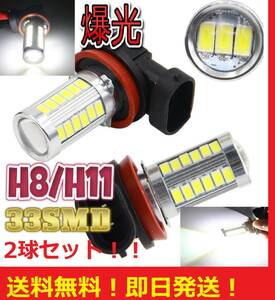 ネコポス発送【送料無料】激安 H11 H8 LEDバルブ 33 SMD フォグライト プロジェクター