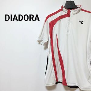 DIADORA　ワンポイント　吸汗速乾素材　テニスウェア　ディアドラ　ホワイト　レッド　メンズ　L