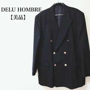 【美品】DELU HOMBRE(デル オンブレ) メンズ ダブル ブレザー 紺ブレ ネイビー 濃紺 L~LL テーラードジャケット 