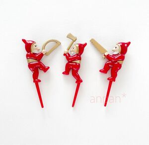 ケーキピック ケーキトッパー　クリスマス　飾り 森の小人 3本　サンタクロース　バレンタイン　新品未使用