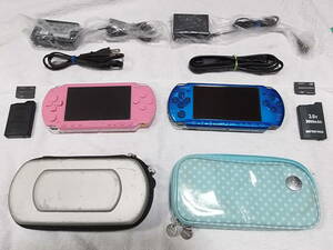 PSP-3000　PSP-1000　ブルー　ピンク　2台セット　バッテリー、アダプター2個付き　普通の中古　少し難あり　全12点セット