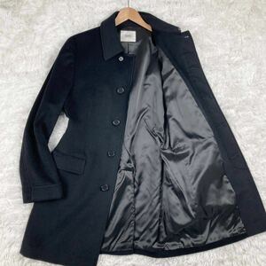 美品 タケオキクチ【希少サイズL アンゴラ カシミヤ ウール】TAKEO KIKUCHI ステンカラーコート 比翼ボタン 黒 ブラック メンズ