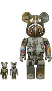 A BATHING APE × ALPHA INDUSTRIES CAMO SHARK 2023 BE@RBRICK 100% & 400% 新品 エイプ アルファ BAPE カモ シャーク ベアブリック