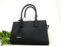 kate spade ケイトスペード◆サフィアーノ レザー 本革◆ハンド バッグ◆ブラック ホワイト G金具◆美品◆バイカラー◆腕掛け◆N7284_画像1