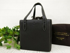 kate spade ケイトスペード◆カーフ レザー 本革◆巾着 ハンド バッグ◆ブラック ブラウン シルバー金具◆超美品◆ドット柄◆腕掛け◆N7461