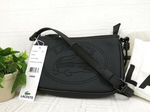 LACOSTE ラコステ◆PVC カーフ レザー 本革◆ショルダー バッグ◆ブラック◆未使用品◆ロゴ型押し◆斜め掛け◆N7427