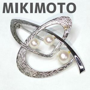 MIKIMOTO ミキモト パール 真珠 ブローチ 3珠 シルバー M刻印 S刻印 アクセサリー 3連パール アコヤパール 女性 レディース パールブローチ