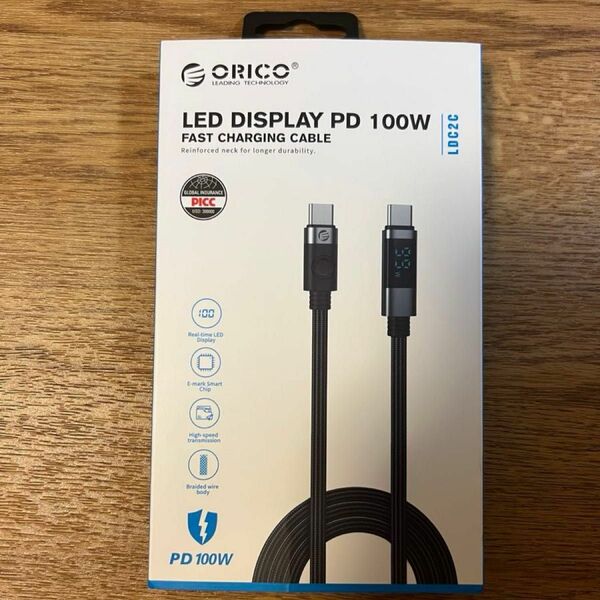 ORICO LED ディスプレイ付き　USB-C to USB-C 100W 充電ケーブル　2m