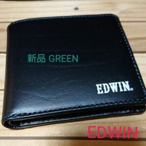 新品 財布メンズ二つ折り EDWIN エドウィン レザー color GREEN 二つ折り財布 本革 EDWIN グリーン