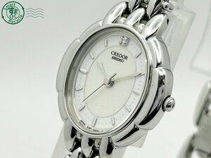 2401422962　◇ SEIKO セイコー CREDOR クレドール 2J81-5020 ストーン 白文字盤 シルバー オーバル レディース QUARTZ QZ 腕時計 中古