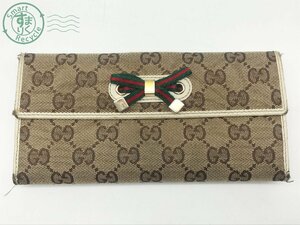 2401643477　▲ GUCCI グッチ 長財布 2つ折り 167464 プリンシー Wホック シェリーライン GG柄 キャンバス リボン レディース ブラウン系