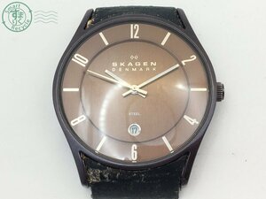 2401283303　＊ SKAGEN スカーゲン 474XLMLD 腕時計 3針 QZ クォーツ 茶文字盤 ブラウン ラウンド フェイスのみ 中古