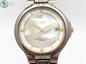 2401534559　＃ ELGIN エルジン FK-1066-C ソーラー 3針 デイト アナログ 腕時計 シェル文字盤 純正ベルト ヴィンテージ 中古