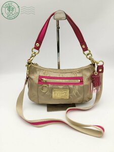 2401422572　＊ COACH コーチ F15317 ハンドバッグ ポピー シグネチャー キャンバス レザー ベージュ ピンク ワンショルダー 肩掛け 中古