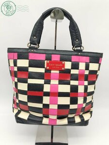 2401645183　▲ kate spade ケイトスペード レザー 編み込み ハンドバッグ トートバッグ 赤 ピンク 紺 白 レディース 中古