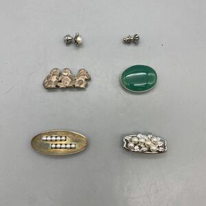 【Q-102】帯留め タイピン 小物6個まとめ シルバー SILVER刻印入り パール 着物 アクセサリー 