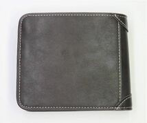 二つ折りメンズ財布、コンパクト男性財布、定期入れポケットあり、新品、当日発送（黒灰色）_画像4