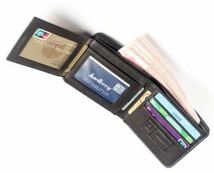 二つ折りメンズ財布、コンパクト男性財布、定期入れポケットあり、新品、当日発送（黒灰色）_画像2