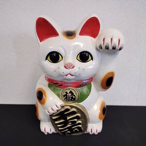 NR788 招き猫 縁起物 置物 まねきねこ オブジェ 貯金箱 昭和レトロ 商売繁盛 陶器製 インテリア 約26cm 