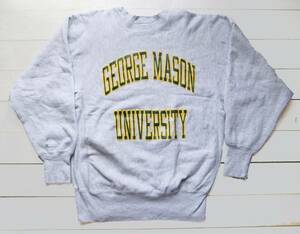 90's Champion チャンピオン GEORGE MASON UNIVERSITY ジョーシメイソン大学 リバースウィーブ 刺繍タグ L 杢グレー USA製 ビンテージ