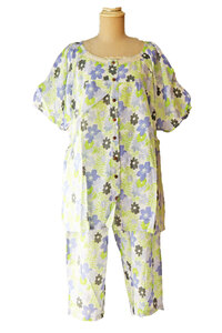 p33 ナイトウェア 夏 パジャマ 上下セット 涼感素材 部屋着 Lサイズ 花柄 ブルー　かわいい レディースファッション レーヨン