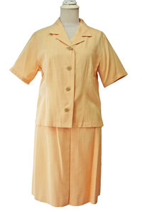 tp98 夏　スカートスーツ　セットアップ　半袖　オレンジ　レディースファッション　M　9号　レナウン・ネクストアイ　わけあり20代　