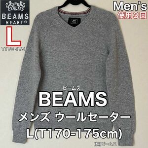 超美品 BEAMS(ビームス)メンズ セーター L(T70-175cm)使用３回 グレー トップス ウール 秋冬 防寒 アウトドア Vネック (株)ビームス