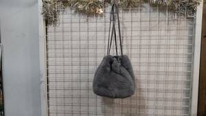  new goods unused natural Rex rabbit gray pouch bag 