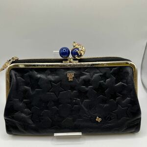 □7440　 ANNA SUI アナスイ レザー 長財布 がま口 ウォレットケース 星柄 レディース エレガンス お財布 猫