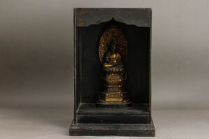 【古】193 仏像 木彫 仏教美術 厨子 割れ直し有　同梱不可　