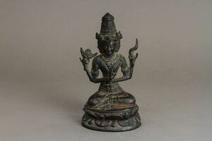 【古】672 古銅三面観音座像　銅製 仏教美術 古銅 仏像 唐物 