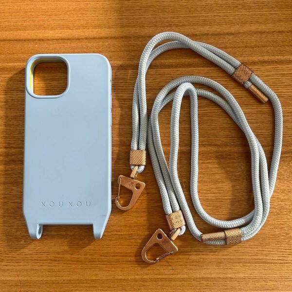 xouxou iPhone 12 mini スマホケース ストラップ セット 水色