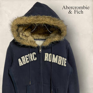 Abercrombie & Fitch アバクロンビーアンドフィッチ パーカー アバクロ ジップアップ スウェット フード 裏ボア ネイビー M