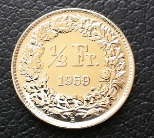 スイス 1/2フラン 銀貨 1959年 1/2 Fr. ヘルヴェティア女神立像 シルバーコイン 古銭 美品 古銭 硬貨 銀貨 j5736