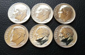 アメリカ 1DIME 1ダイム 銀貨 10セント ルーズベルト 1954年 ～ 1964年 6枚セット シルバーコイン 古銭 古銭 硬貨 g5322