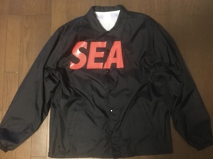 即決!!黒赤XL WIND AND SEAコーチジャケット 初期ウィンダンシー COACH JACKETデカロゴ ブラック WDSナイロンジャケット/発送レターパック