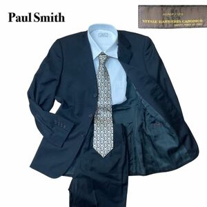 ポールスミス Paul Smith セットアップ スーツ 背抜き高級カノニコ素材 L ブラック黒 背抜き 3B 1スタ(1円スタート)