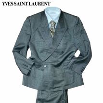 YVES SAINT LAURENT イヴ・サンローラン スーツダブル シルク グレー L相当 古着 ビジネス1スタ(1円スタート)ダブルスーツ _画像1