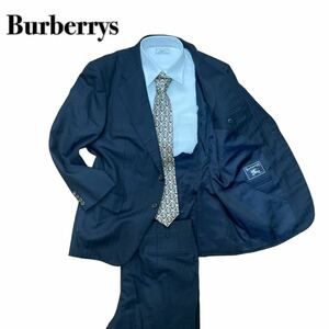 Burberrys バーバリー セットアップ スーツ 黒×紺 ストライプ XL相当 ビジネス紳士 1スタ(1円スタート)
