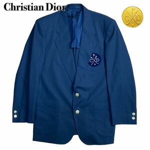 Christian Dior 紺ブレ テーラードジャケット 金ボタン ロゴ 刺繍ワッペン 希少 S 通年 クリスチャンディオール 1スタ(1円スタート)